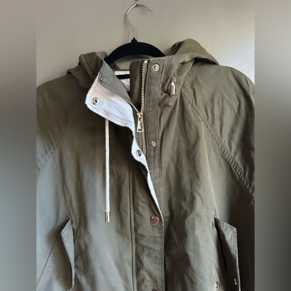 Zara Olive Green Women's Fabric Hooded Jacket - Picture 3 of 9